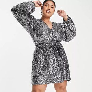 Sequin Embellished Mini Dress in Silver
